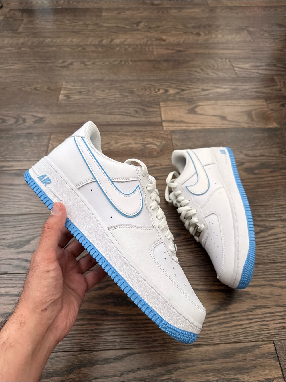 Nike Air Force 1 White Sneakers with Light Blue Accents